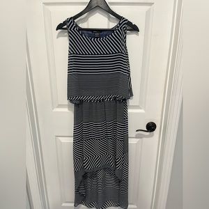 Navy and White Striped Maxi Dress Large